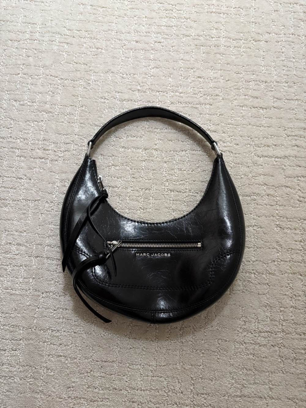 Marc Jacobs Black Leather Crescent Shoulder Bag with Front Zip